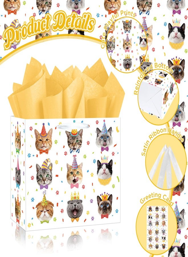 LUUFILx Cat Birthday Gift Bag Funny Cat Birthday Decorations Colorful Cats Wrapping Paper Bag with Card Tissue Paper for Boys Girls Women Baby Shower Meow Paw Bday Party Favors Supplies Pet Theme Gift Wrap - Image 5