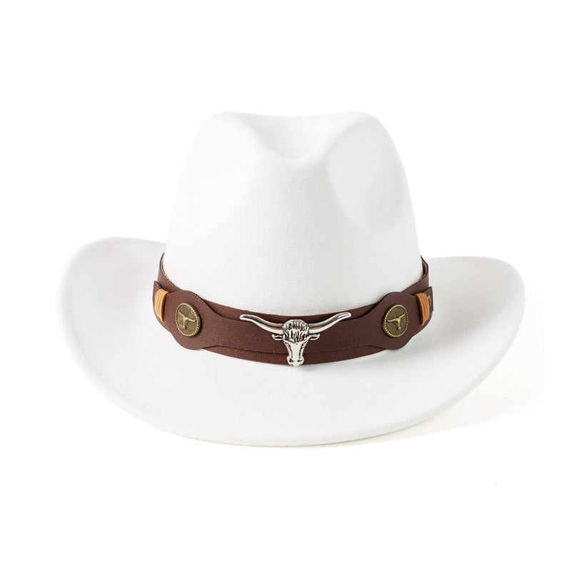 Gossifan Classic Womens Western Cowboy Cowgirl Hats with Wide Belt White - Image 1