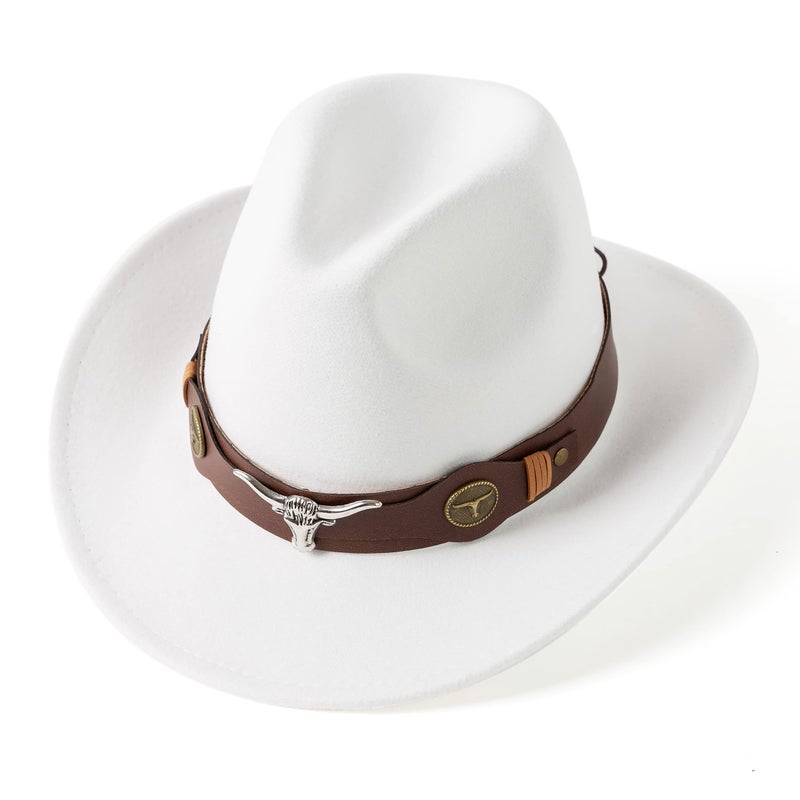 Gossifan Classic Womens Western Cowboy Cowgirl Hats with Wide Belt White - Image 2
