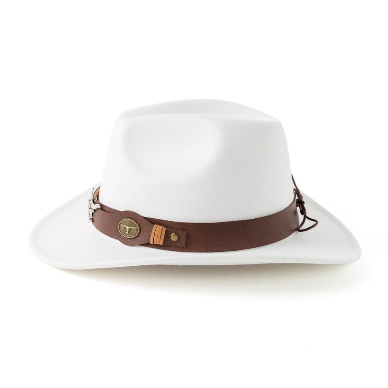 Gossifan Classic Womens Western Cowboy Cowgirl Hats with Wide Belt White - Image 3
