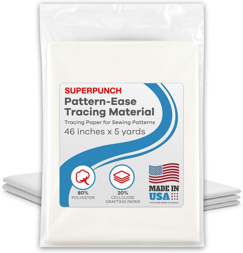 Superpunch Pattern-Ease Tracing Material, Tracing Paper for Sewing Patterns - 46 Inches X 5 Yard, HTC3100-1 Pattern Drafting Paper for Embroidery, Nonwoven Light Interfacing Stabilizer - Made in USA - Image 1