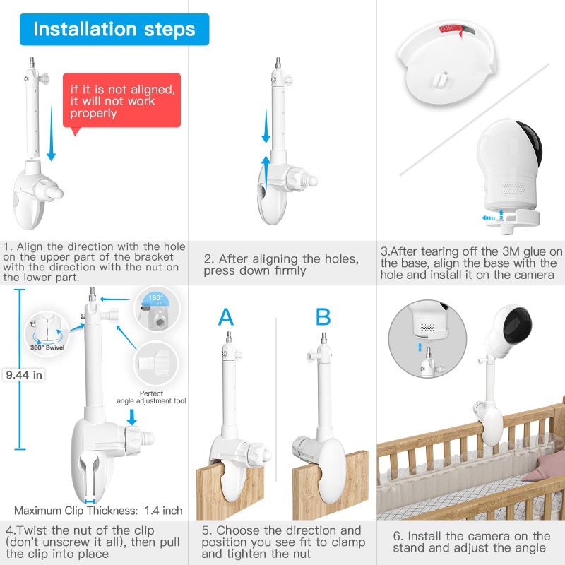 أوكيميو Adjustable Baby Monitor Crib Mount for eufy Spaceview Baby Monitor E110, Spaceview Pro Baby Monitor E210, Spaceview S, Baby Monitor 2 and Vtech VM901 - Image 4