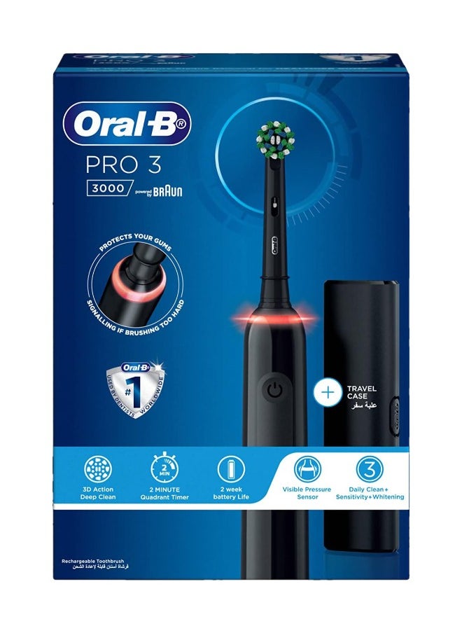 Oral-B فرشاة أسنان برو 3 3000 كهربائية قابلة للشحن، 3 أوضاع، مقبض واحد + حقيبة سفر، أسود 