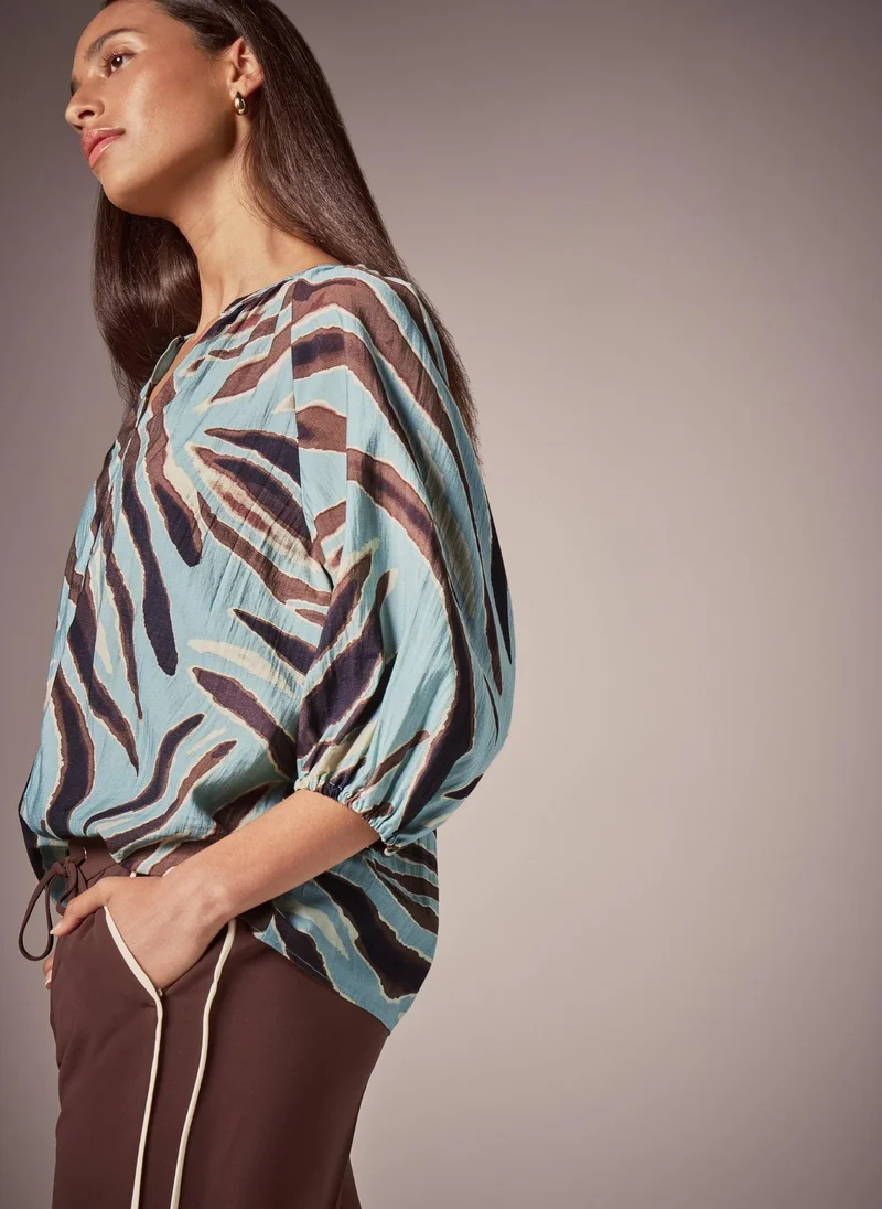 Matalan Et Vous Sage Zebra Popover Blouse