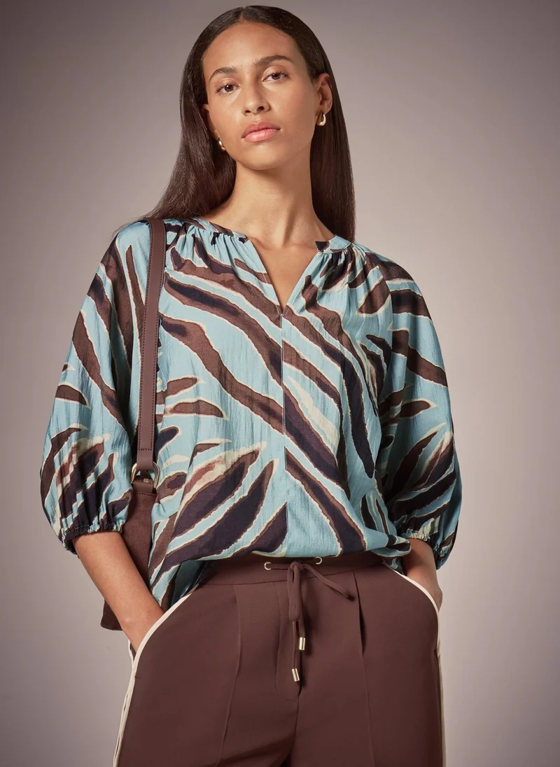 Matalan Et Vous Sage Zebra Popover Blouse