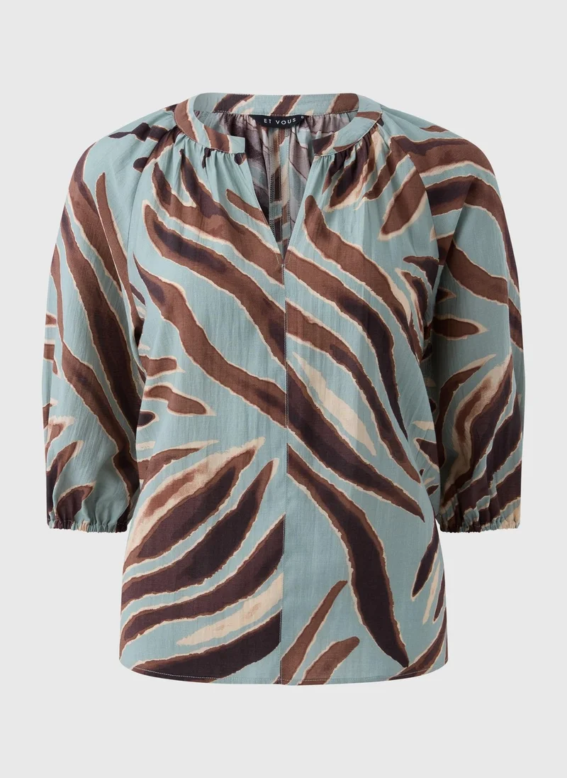 Matalan Et Vous Sage Zebra Popover Blouse