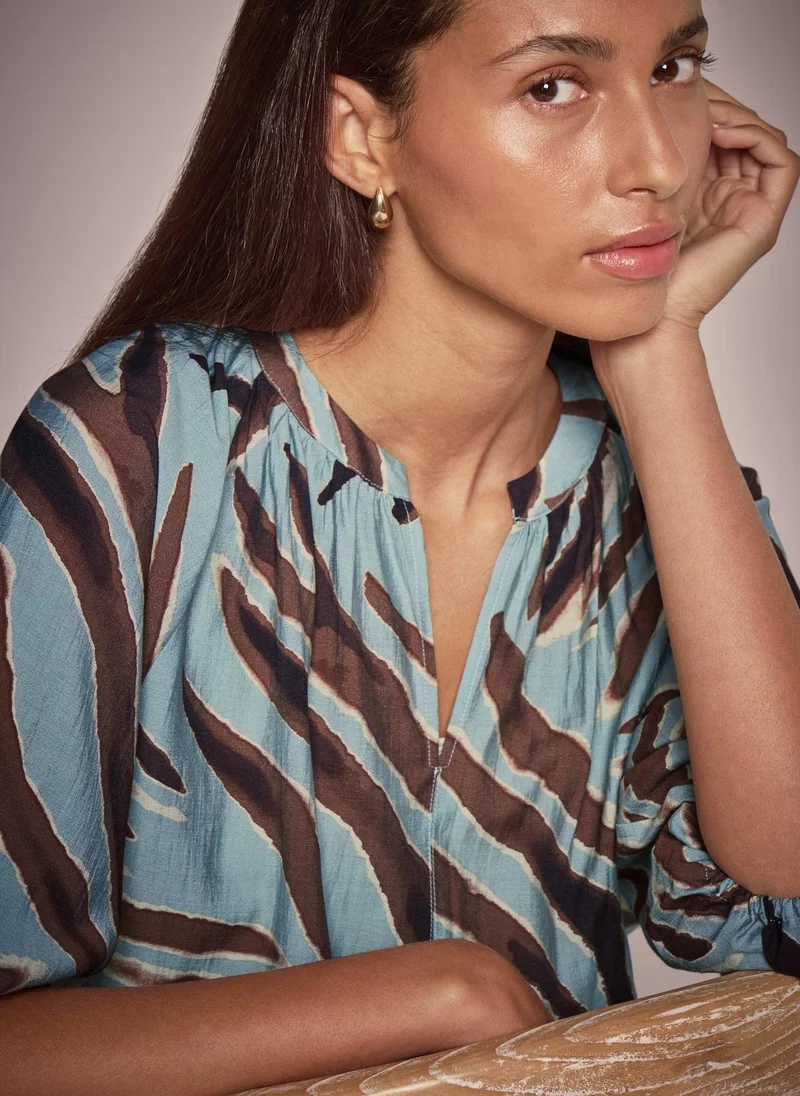 Matalan Et Vous Sage Zebra Popover Blouse