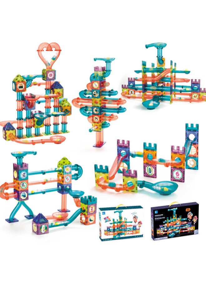 Colorful Window Magnetic Piece Building Blocks Children Boys And Girls Baby Toys Strong Magnetic Patch Puzzle Track Assembling Hands-on Puzzle-Color:[English Color Box] Love Castle (262 Pieces) 2425G