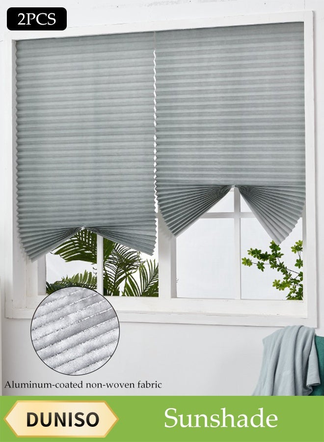 DUNISO 2 Pieces of Pleated Window Shades，Cordless Blackout Pleated Fabric Shade，Self Adhesive Heat Insulation Window Shades Curtains，Can Be Cleaned and Trimmed，Easy to Install，for Bedroom, Bathroom, Living Room，Balcony, Restaurant(120*150CM) - Image 1