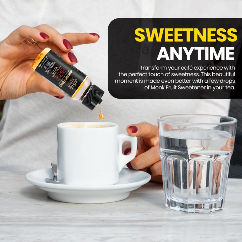 قطرات سكر مونس 100% سائل نقي من فاكهة المونك، بديل سكر بدون إريثريتول، شراب مركز، صفر سعرات حرارية، خالي من السكر للكيتو، القهوة، الشاي، الطعام، كوشير، غير معدّل وراثيًا (30 مل) - Image 3
