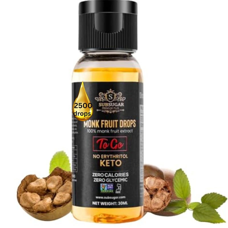 قطرات سكر مونس 100% سائل نقي من فاكهة المونك، بديل سكر بدون إريثريتول، شراب مركز، صفر سعرات حرارية، خالي من السكر للكيتو، القهوة، الشاي، الطعام، كوشير، غير معدّل وراثيًا (30 مل) - Image 1