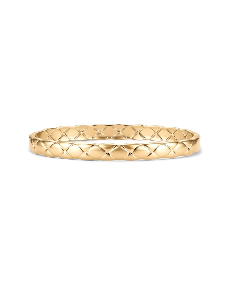 PAVOI Waterproof Bangle Bracelets for Women - 14K Yellow Gold Plated Quilted Bangle Stack - Stainless Steel Dainty Yellow Gold Bracelet Dupe - Love Friendship Trendy Summer Fashion Jewelry - Yellow Gold - 7" - Image 1