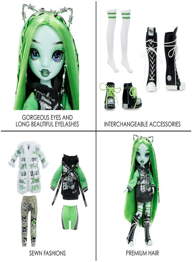 RAINBOW HIGH Rainbow Vision Shadow High Neon Shadow- Harley Limestone (Neon Green) Posable Fashion Doll. 2 Designer Outfits to Mix & Match, Rock Band Accessories Playset, Great Toy Gift Kids 6-12 Years & Collector - Image 5