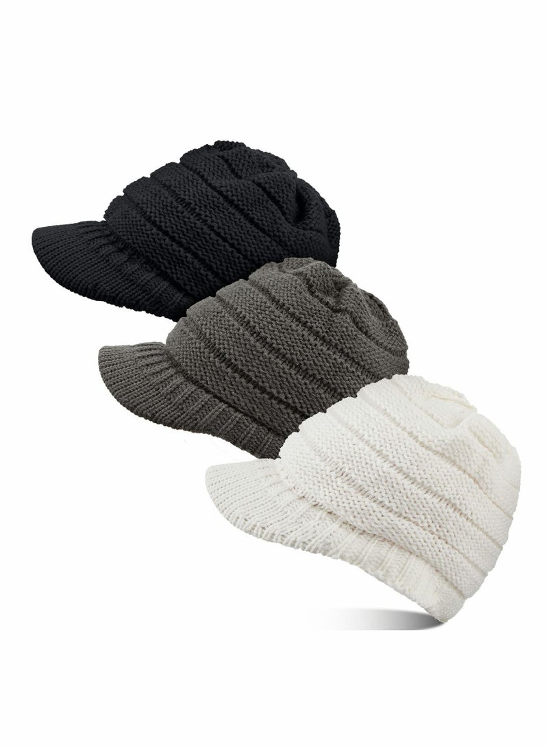 Y&D Men/Women warm soft knitted ponytail brimless beanie, 3 pcs for winter outdoor snow - Image 1