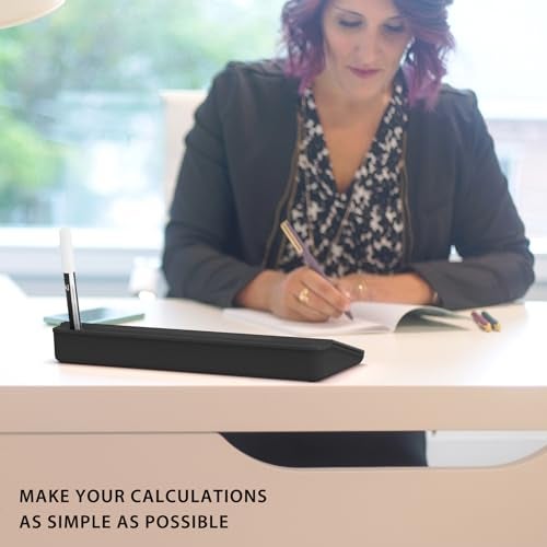 TOWON Desktop Glass Whiteboard with Basic Calculator, 12 Digit LCD Display, Desk Organizers with Accessories for Office, Home, School Supplies, Storage with Dry Erase Board Surface, Black, 17'' x 6'' - Image 3