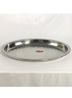 HTH 1 Piece Polished Stainless Steel Tray Food Serving Tray for Biryani Mandi Arabic Food Large Dinner Plate 45/50/55/68 cm  - Image 1