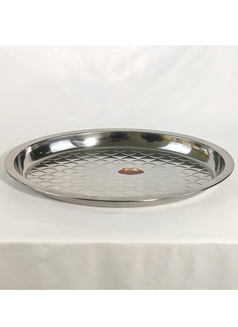 HTH 1 Piece Polished Stainless Steel Tray Food Serving Tray for Biryani Mandi Arabic Food Large Dinner Plate 45/50/55/68 cm  - Image 1