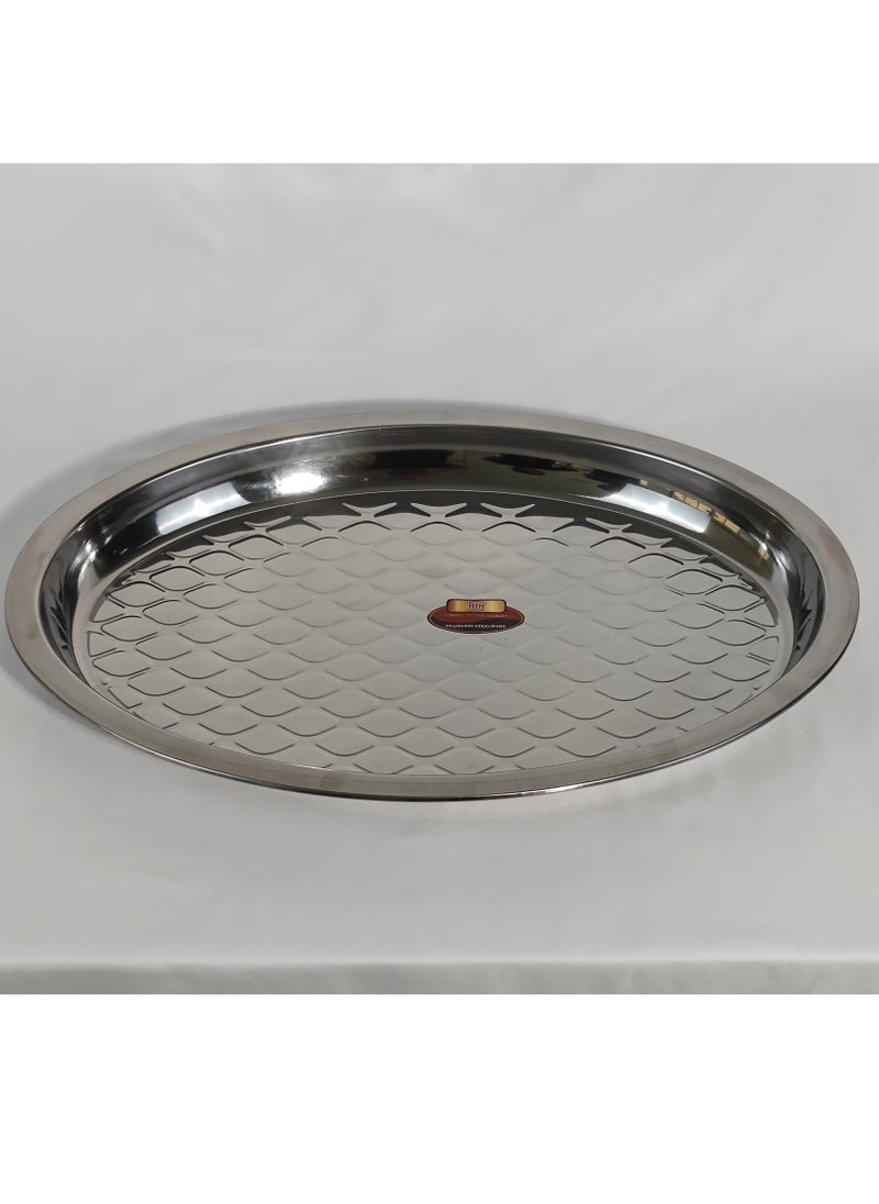 HTH 1 Piece Polished Stainless Steel Tray Food Serving Tray for Biryani Mandi Arabic Food Large Dinner Plate 45/50/55/68 cm  - Image 5
