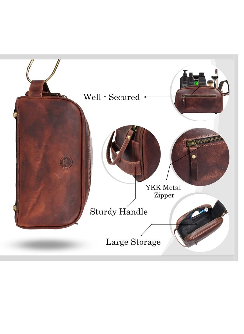 AARON LEATHER GOODS VENDIMIA ESTILO 10" Premium Leather Toiletry Travel Pouch With Waterproof Lining | King-Size Handcrafted Vintage Dopp - Kit By Aaron Leather Goods (Dark Brown)  - Image 2