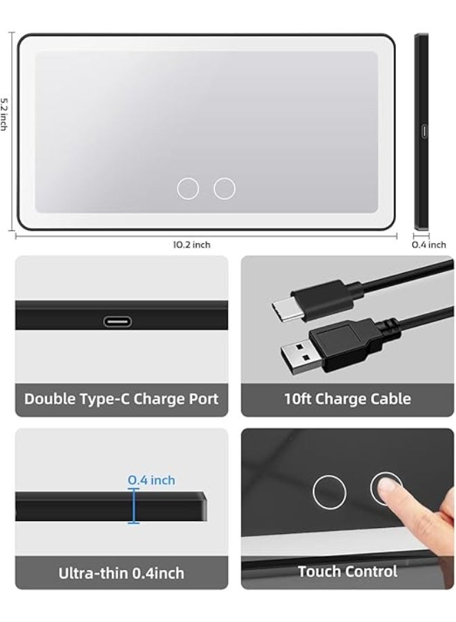 Modes & 80 LEDs,Rechargeable Car Makeup Mirror - Dimmable Touch Control,Car Light Up Mirror Universal for Car Truck SUV - Image 2