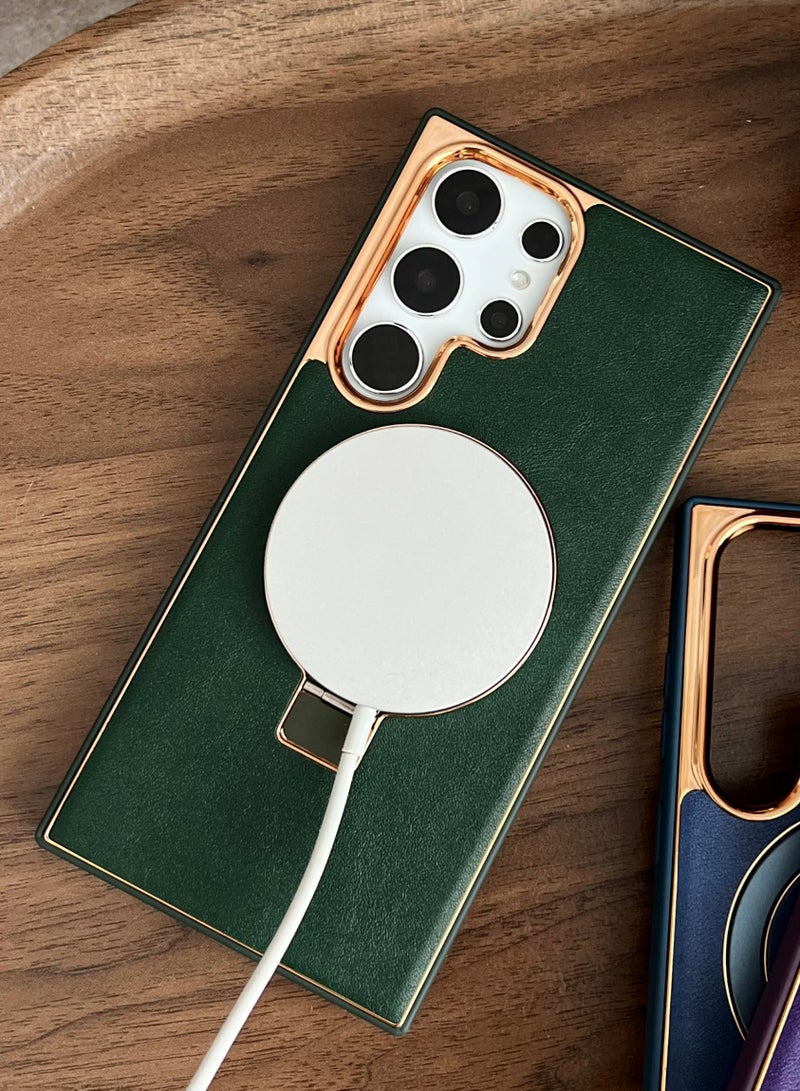 كولور فانس حافظة هاتف مغناطيسية مناسبة لهاتف سامسونج جالاكسي S23 الترا مع غطاء غطاء أخضر اللون بوظيفة الحامل - Image 3