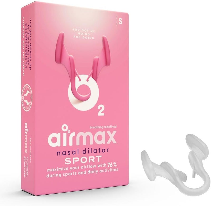 دعامات الأنف AIRMAX الرياضية - 76% تدفق هواء أكثر - مساعد تنفس وتخفيف الجيوب الأنفية - معدات اللياقة البدنية، الجري، ركوب الدراجات، صالة الألعاب الرياضية - مصممة للرياضيين - عبوة واحدة صغيرة شفافة