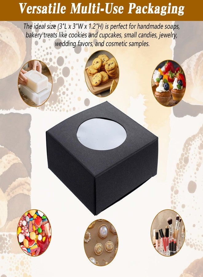 xozeooeu 150 Pcs Black Soap Boxes with Round Window - 3x3x1.2 Inch Gift Boxes for Candy, Cookies, Jewelry & Party Favors - Image 4