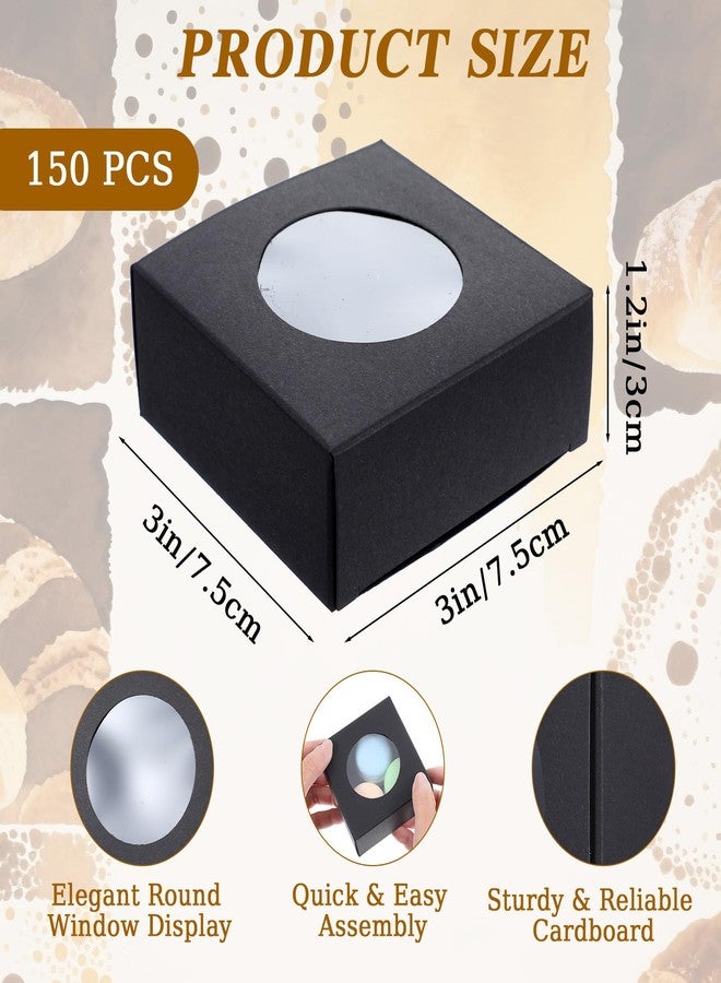 xozeooeu 150 Pcs Black Soap Boxes with Round Window - 3x3x1.2 Inch Gift Boxes for Candy, Cookies, Jewelry & Party Favors - Image 2
