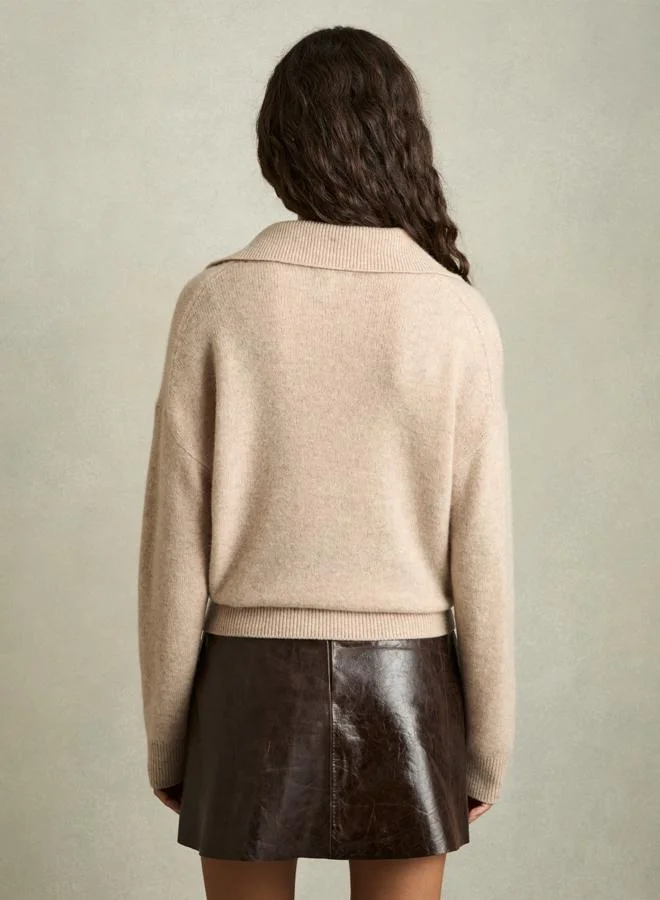 REISS Open Neck Button Knit