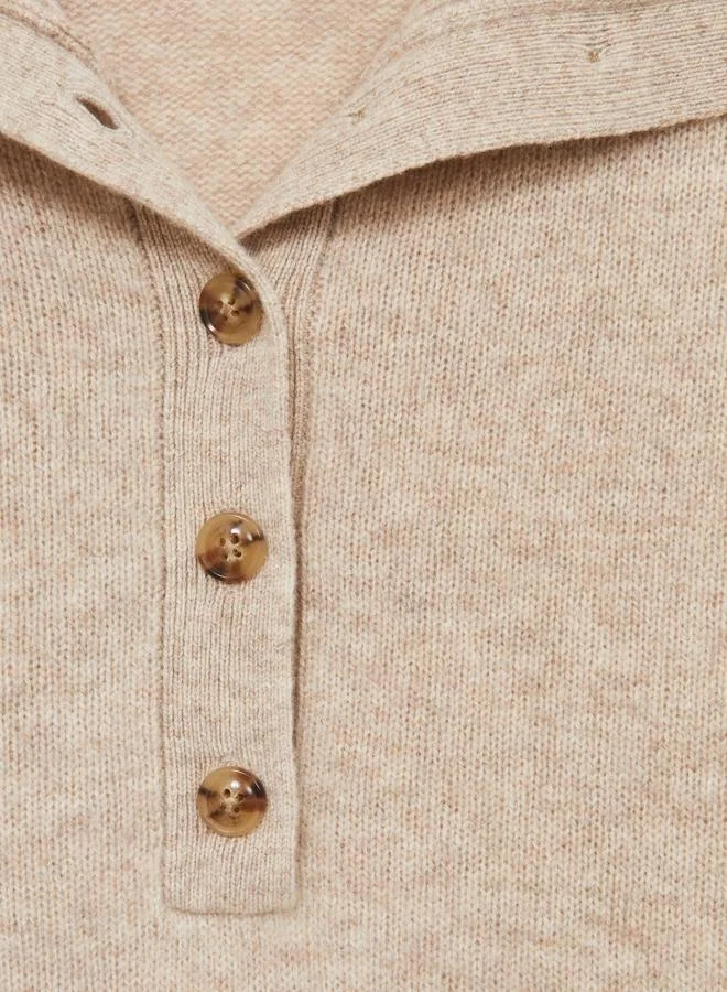 REISS Open Neck Button Knit