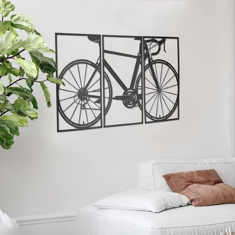 نوينن نيونين 3 قطع من فن الجدار المعدني للدراجات، فن جدار دراجة عتيق، ديكور جدار معدني على طراز الدراجة القديمة، ديكور جدار معدني أسود، ديكور المنزل، ديكور غرفة النوم وغرفة المعيشة، هدية ترحيب بالمنزل - Image 3