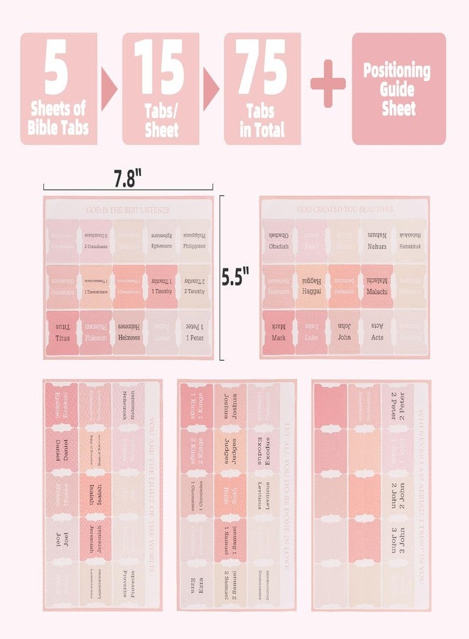Cerpourt Bible Tabs for Women and Men 75 Tabs,Bible Tabs for Kids, Pink Bible Tabs,Bible Book Tabs,Bible Tabs for Study Bible, Bible Index Tabs,Bible Study Supplies - Image 2