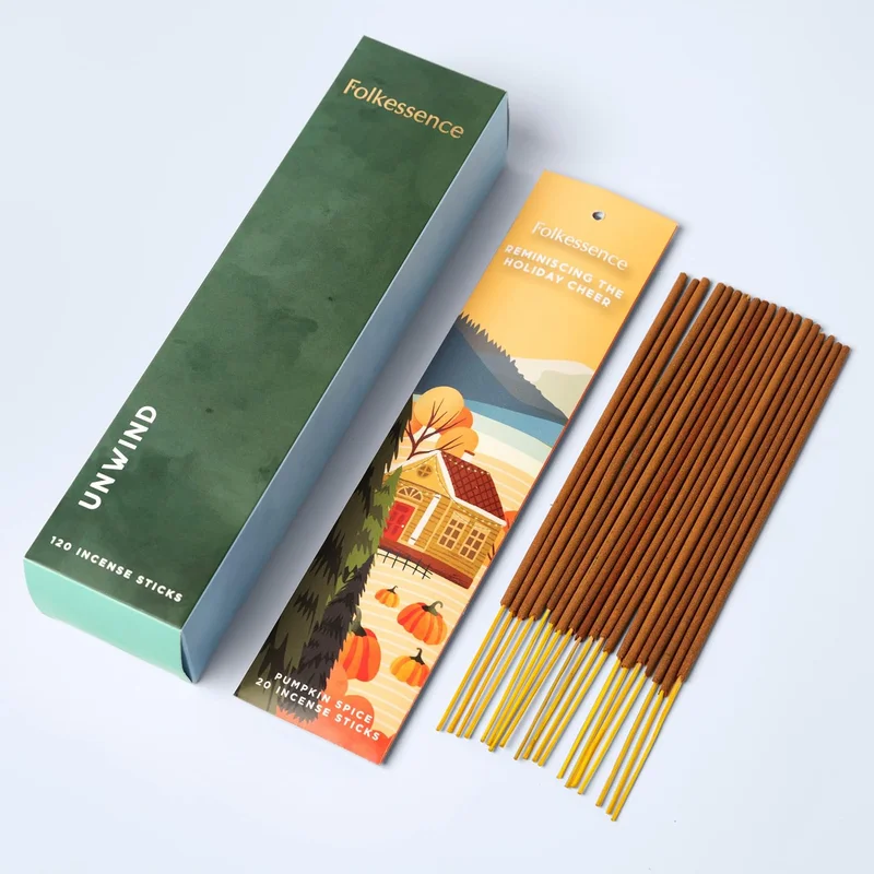 Folkulture Folkulture Incense Sticks - Set of 6 Incenses (120 Sticks) for Relaxation - Balsam Cedarwood, Jasmine, White Woods & Oud, Ocean Salt, Pumpkin Spice, Peppermint