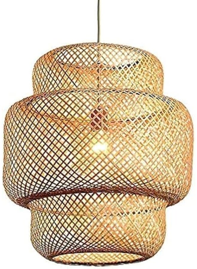مصباح سقف معلق يدوي الصنع من الخيزران الطبيعي | نجفة خشبية بتصميم بوهيمي ريفي | إضاءة ديكور عصرية ومميزة للمنزل 50 سم - Image 1