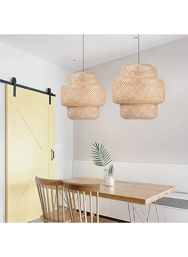 مصباح سقف معلق يدوي الصنع من الخيزران الطبيعي | نجفة خشبية بتصميم بوهيمي ريفي | إضاءة ديكور عصرية ومميزة للمنزل 50 سم - Image 2