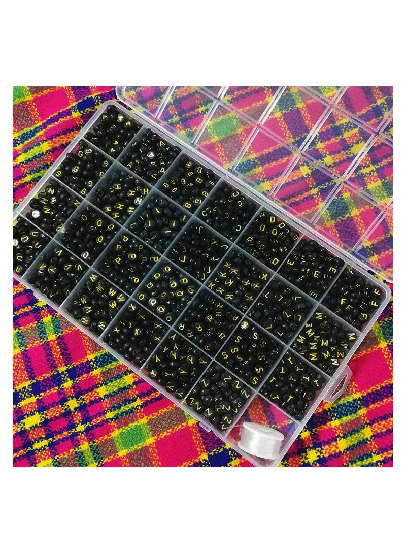 KASTWAVE خرز حروف كاست ويف الأسود، خرز أكريليك دائري أسود مع خرز حروف ذهبية ونمط قلب وخرز كريستالي لصنع المجوهرات (أسود وذهب، 1400 قطعة، 4x7 مم) - Image 4