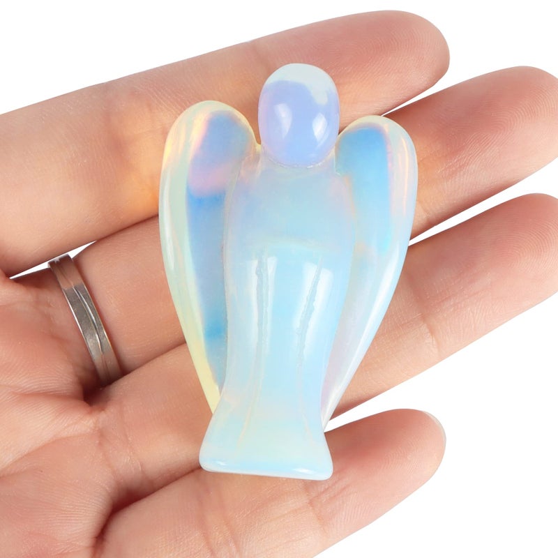 Artistone Rainbow Fluorite Guardian Angel Statue Healing Pocket Angel Stones Handcraft Gemstone Crystal Figurines with Gift Box 2inch