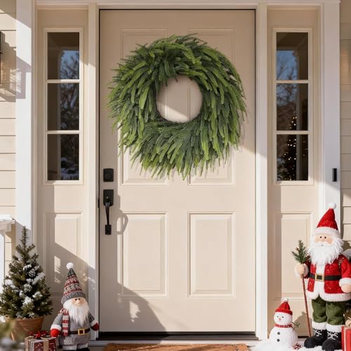 VIERENA 26" Large Christmas Norfolk Pine Wreath - Artificial Christmas Wreaths Faux Pine Needles Fake Green Wreath for Front Door, Wall, Windows, Home,Outdoor,Xmas Decor - Image 2