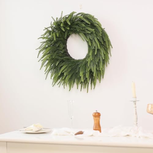 VIERENA 26" Large Christmas Norfolk Pine Wreath - Artificial Christmas Wreaths Faux Pine Needles Fake Green Wreath for Front Door, Wall, Windows, Home,Outdoor,Xmas Decor - Image 5