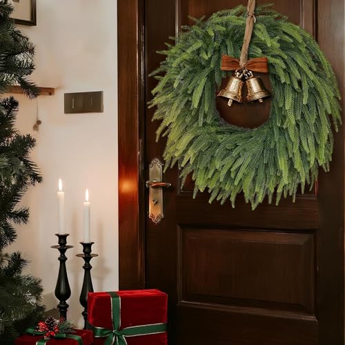 VIERENA 26" Large Christmas Norfolk Pine Wreath - Artificial Christmas Wreaths Faux Pine Needles Fake Green Wreath for Front Door, Wall, Windows, Home,Outdoor,Xmas Decor - Image 3