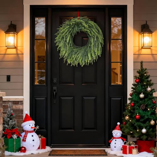 VIERENA 26" Large Christmas Norfolk Pine Wreath - Artificial Christmas Wreaths Faux Pine Needles Fake Green Wreath for Front Door, Wall, Windows, Home,Outdoor,Xmas Decor - Image 4