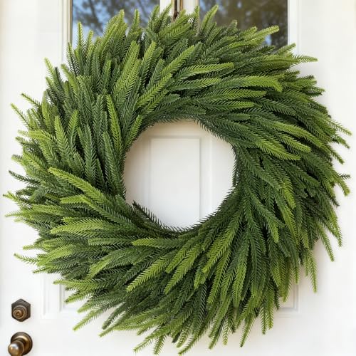 VIERENA 26" Large Christmas Norfolk Pine Wreath - Artificial Christmas Wreaths Faux Pine Needles Fake Green Wreath for Front Door, Wall, Windows, Home,Outdoor,Xmas Decor - Image 1