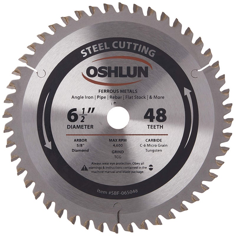 Oshlun SBF065048 612Inch 48 Tooth TCG Saw Blade with 58Inch Arbor Diamond Knockout for Mild Steel and Ferrous Metals
