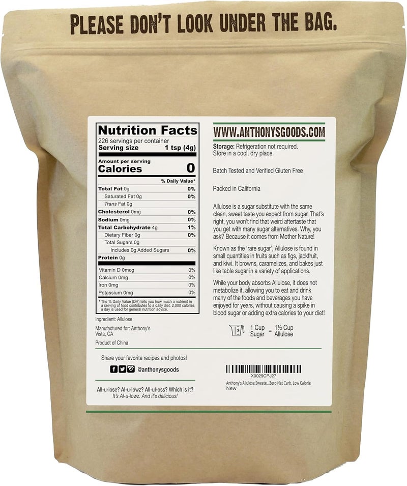 Anthony's Allulose Sweetener, 2lb - Gluten Free, Keto Friendly Sugar Alternative with Zero Net Carbs - Image 2