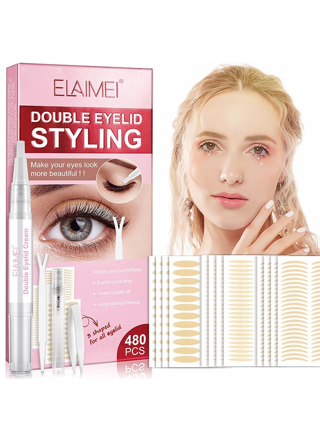 Elaimei - Double Eyelid Tape, 3 Shapes 480 Count Of Invisible Eyelid Lifter Strips, Waterproof Double Eyelid Stickers For Hooded, Droopy, Uneven, Mono-Eyelids, Say Goodbye To Droopy Lids And Hooded - Image 1