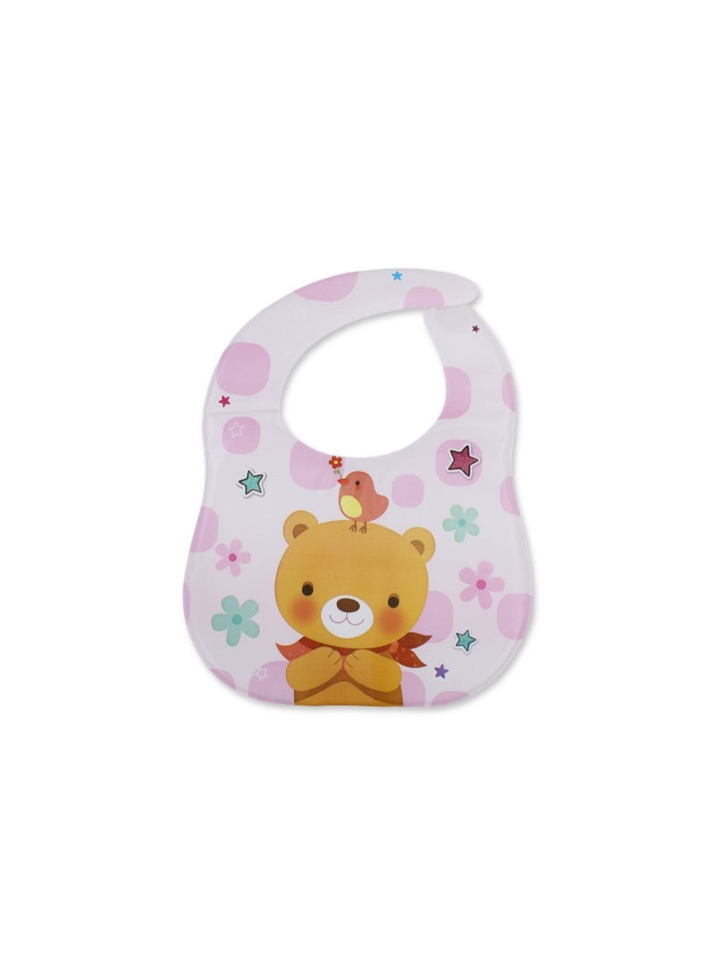 La Frutta PVC Baby Feeding Bib – Pink with Bear Print