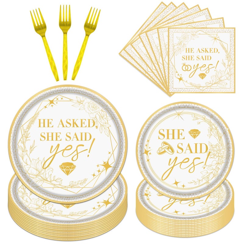 Rakuto Engagement Party Tableware Decorations  96PCS She Said Yes Disposable Plates and Napkins Forks Set  Bridal Shower Wedding Plates and Napkins Dinnerware Sets - Image 1