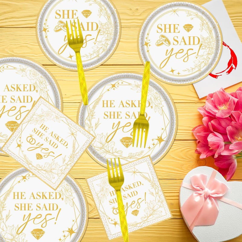 Rakuto Engagement Party Tableware Decorations  96PCS She Said Yes Disposable Plates and Napkins Forks Set  Bridal Shower Wedding Plates and Napkins Dinnerware Sets - Image 5