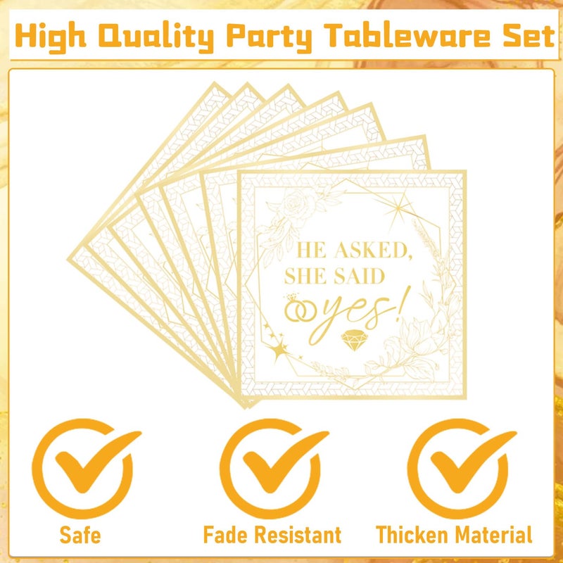 Rakuto Engagement Party Tableware Decorations  96PCS She Said Yes Disposable Plates and Napkins Forks Set  Bridal Shower Wedding Plates and Napkins Dinnerware Sets - Image 3