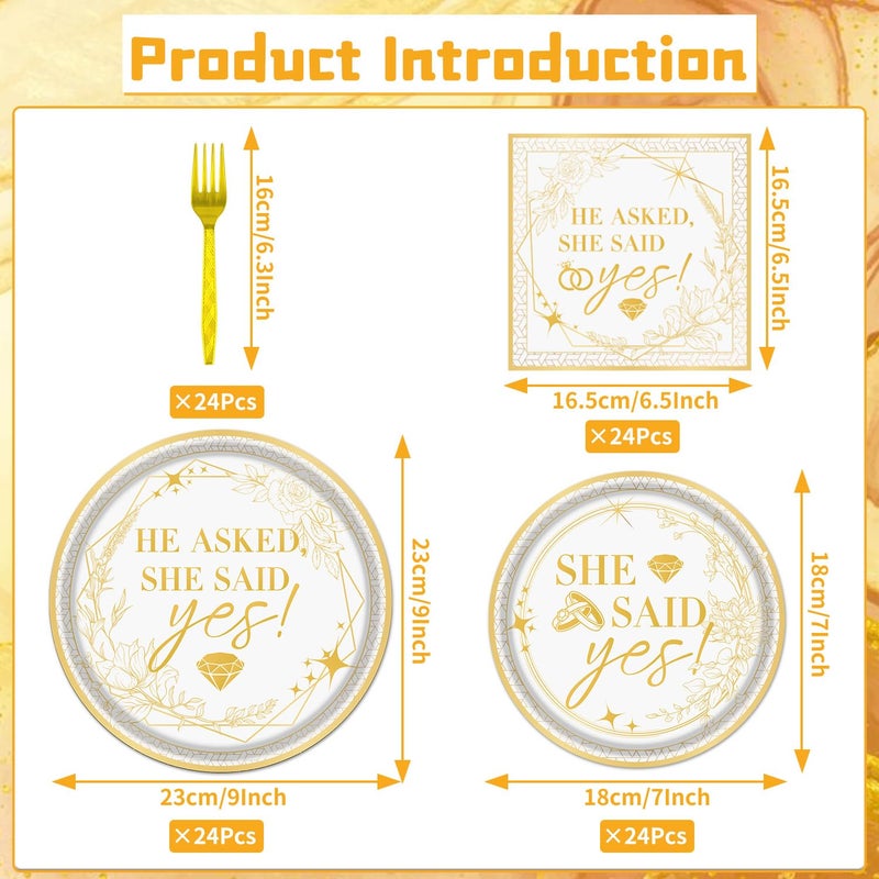 Rakuto Engagement Party Tableware Decorations  96PCS She Said Yes Disposable Plates and Napkins Forks Set  Bridal Shower Wedding Plates and Napkins Dinnerware Sets - Image 2
